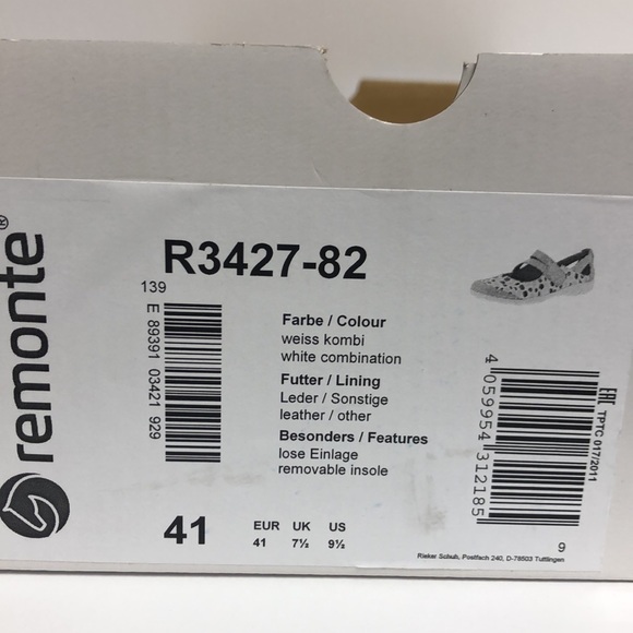 Remonte White Pokadot Leather Mary Janes Sz 41 - Picture 8 of 8